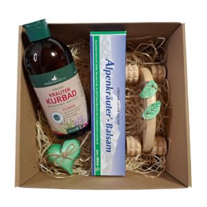 Férfi sport-wellness ajándékcsomag – alpesi arnika krém, mentás tusfürdő és regeneráló termékek