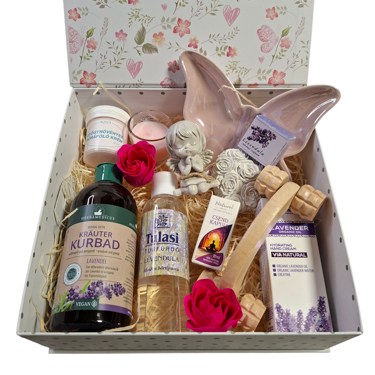 Esti Simogatás XL wellness csomag – aromaterápiás illóolajok, testápolók és relaxáló kiegészítők nagy díszdobozban